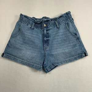 Kancan Ruffle Paperbag Waist Denim Jean Shorts Womens Sz 30 Light Blue High Rise